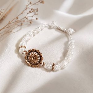 دستبند سنگ کریستال سفید مدل گل
