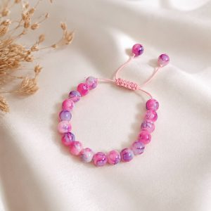 دستبند سنگی صورتی یاسی مدل ابر و باد