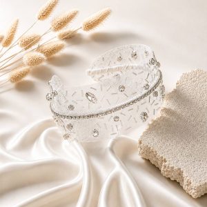 تل سر مجلسی سفید کریستالی نگین‌دار مناسب عروس و نامزدی